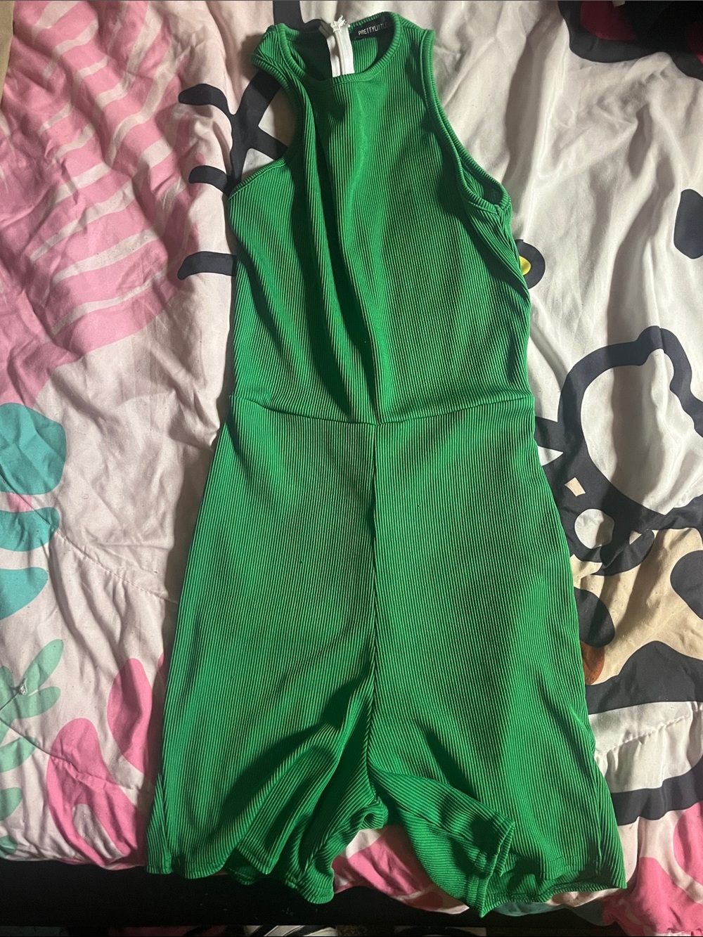 PrettyLittleThing Green Ribbed Sleeveless Jumpsuit